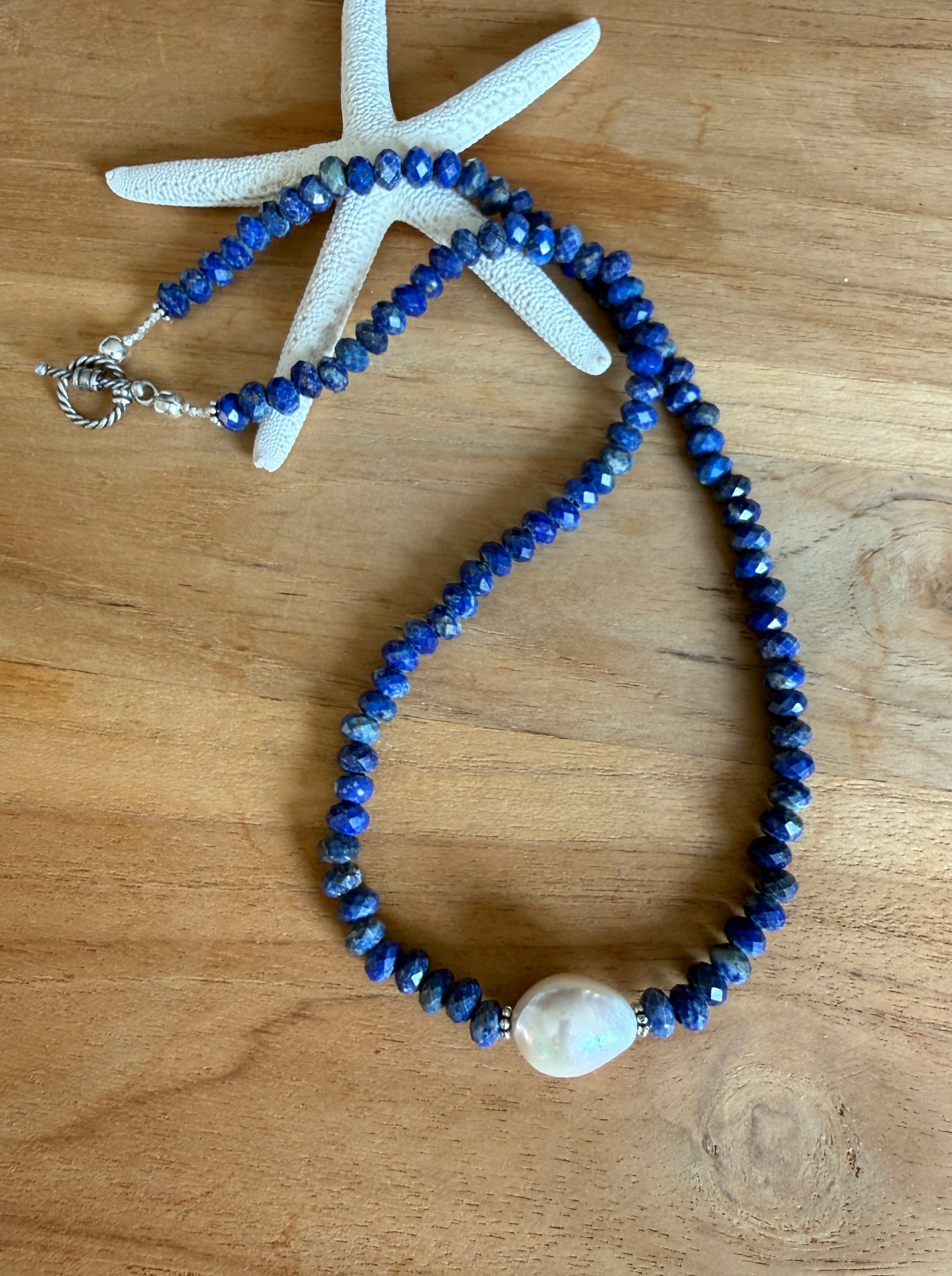 Lapis and Baroque Pearl Necklace