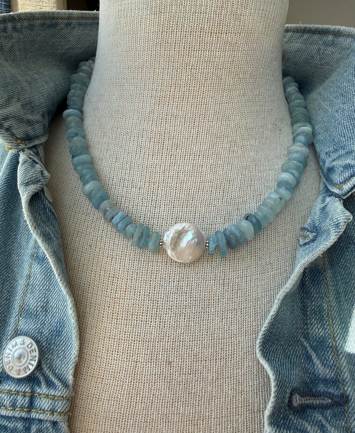 Aquamarine and Freshwater Pearl Necklace