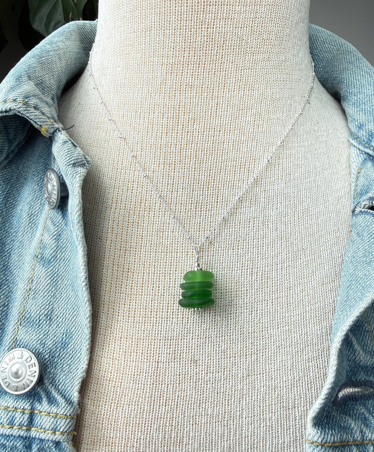 Stacked Green Sea Glass Necklace