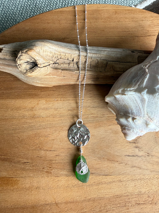 Green Sea Glass Sand Dollar Necklace