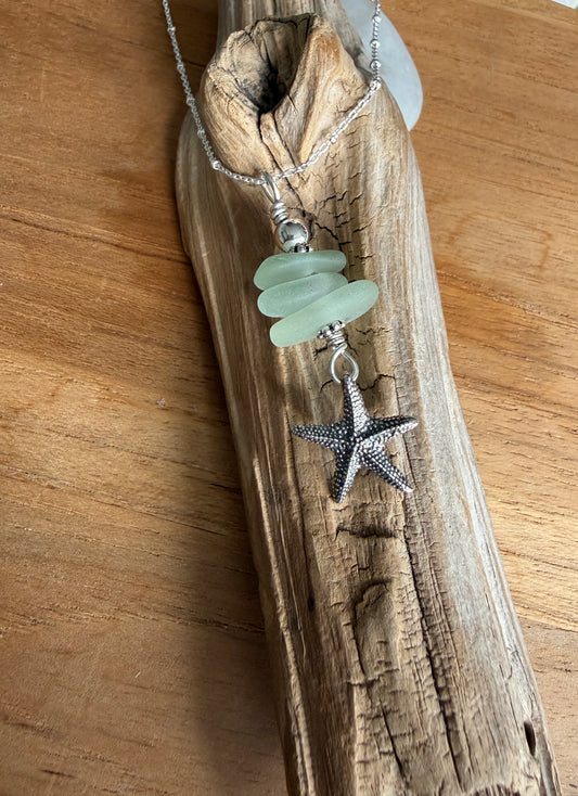 Sea Foam Sea Glass with Starfish Necklace