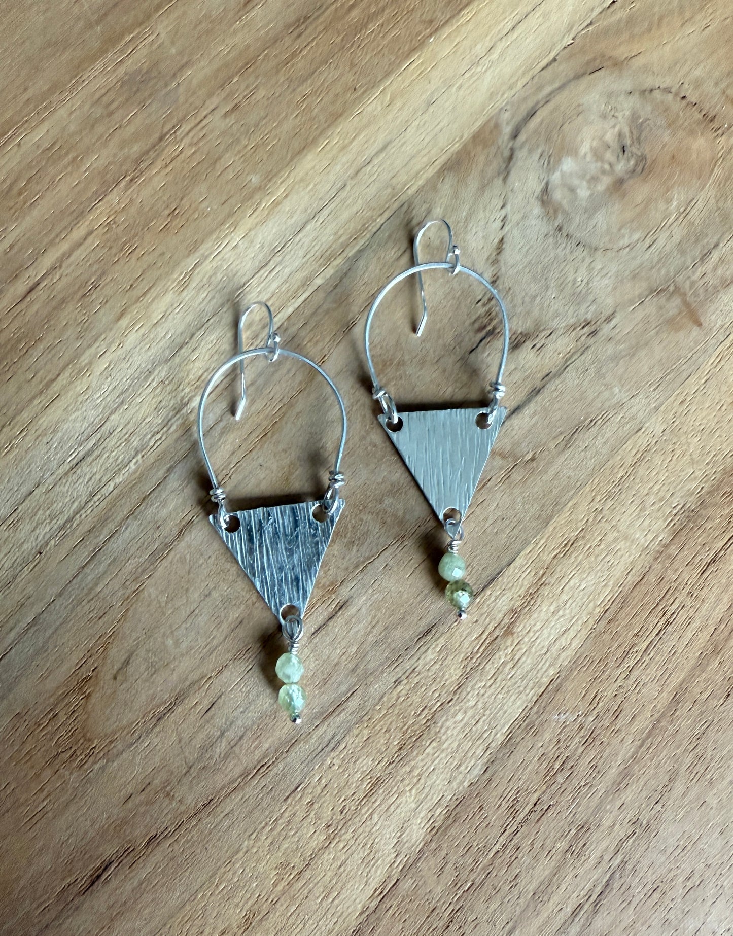 Triangle Green Garnet Dangle Earrings