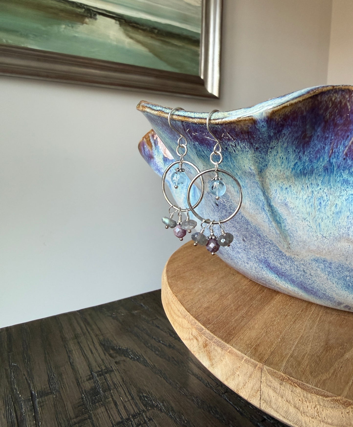 Silver Gemstone Circle Earrings