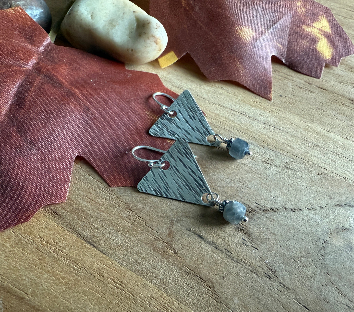 Hammered Triangle and Labradorite Earrings