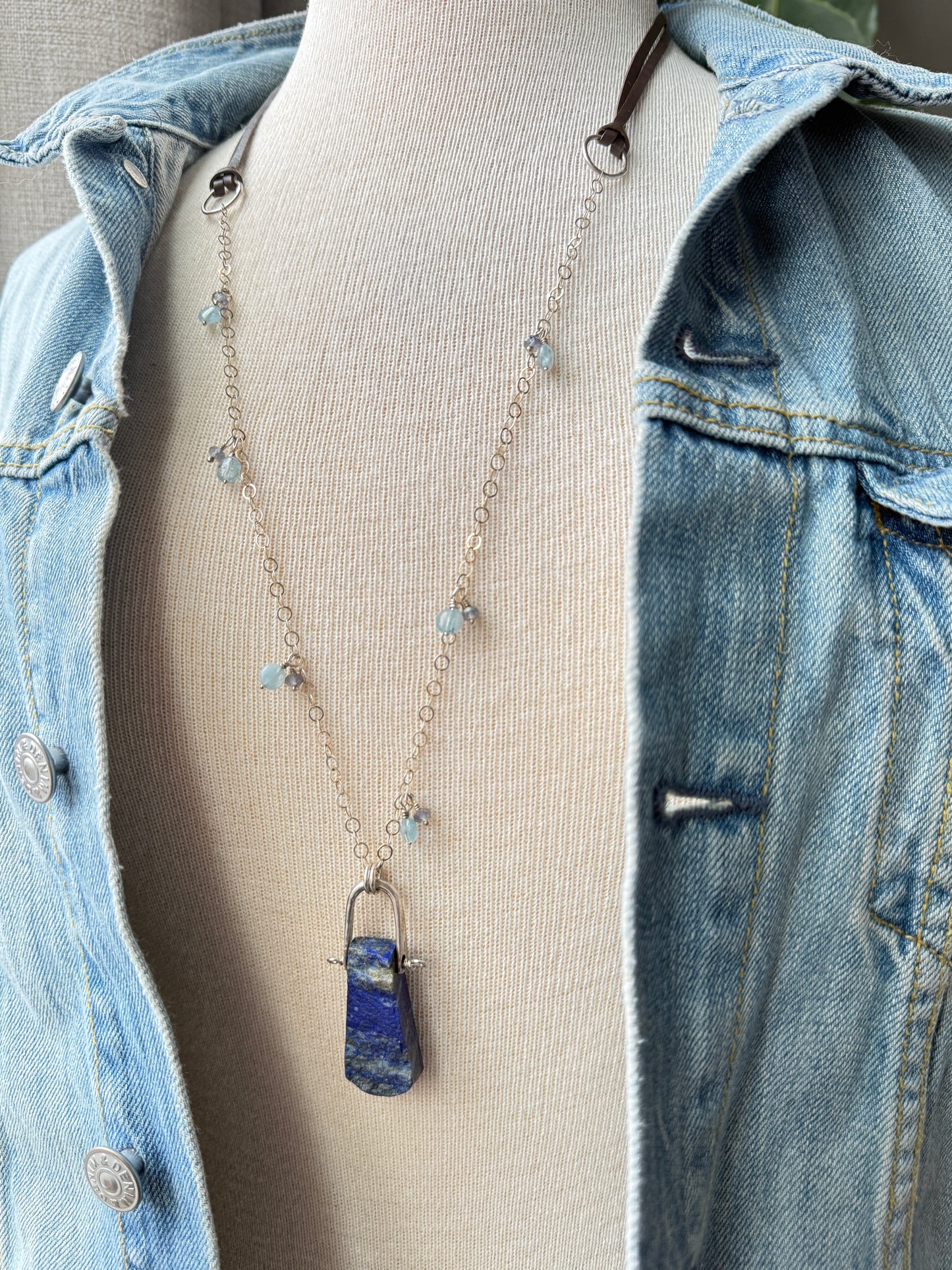 Two Face Lapis and Leather Necklace