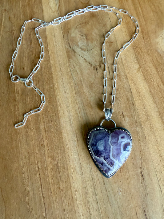 Chevron Amethyst Heart Necklace