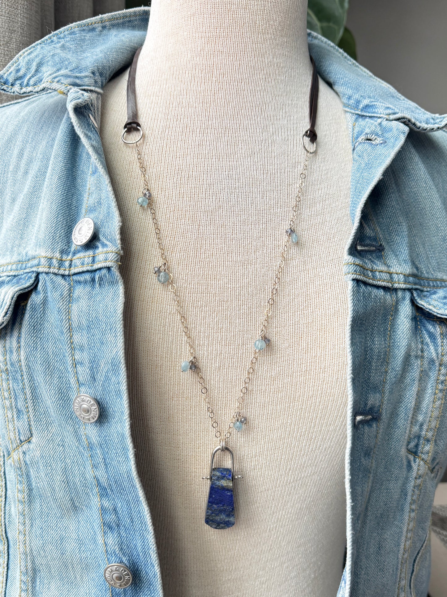 Two Face Lapis and Leather Necklace
