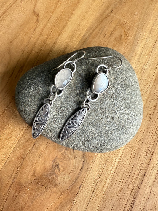 Gray Moonstone Victorian Floral Earrings