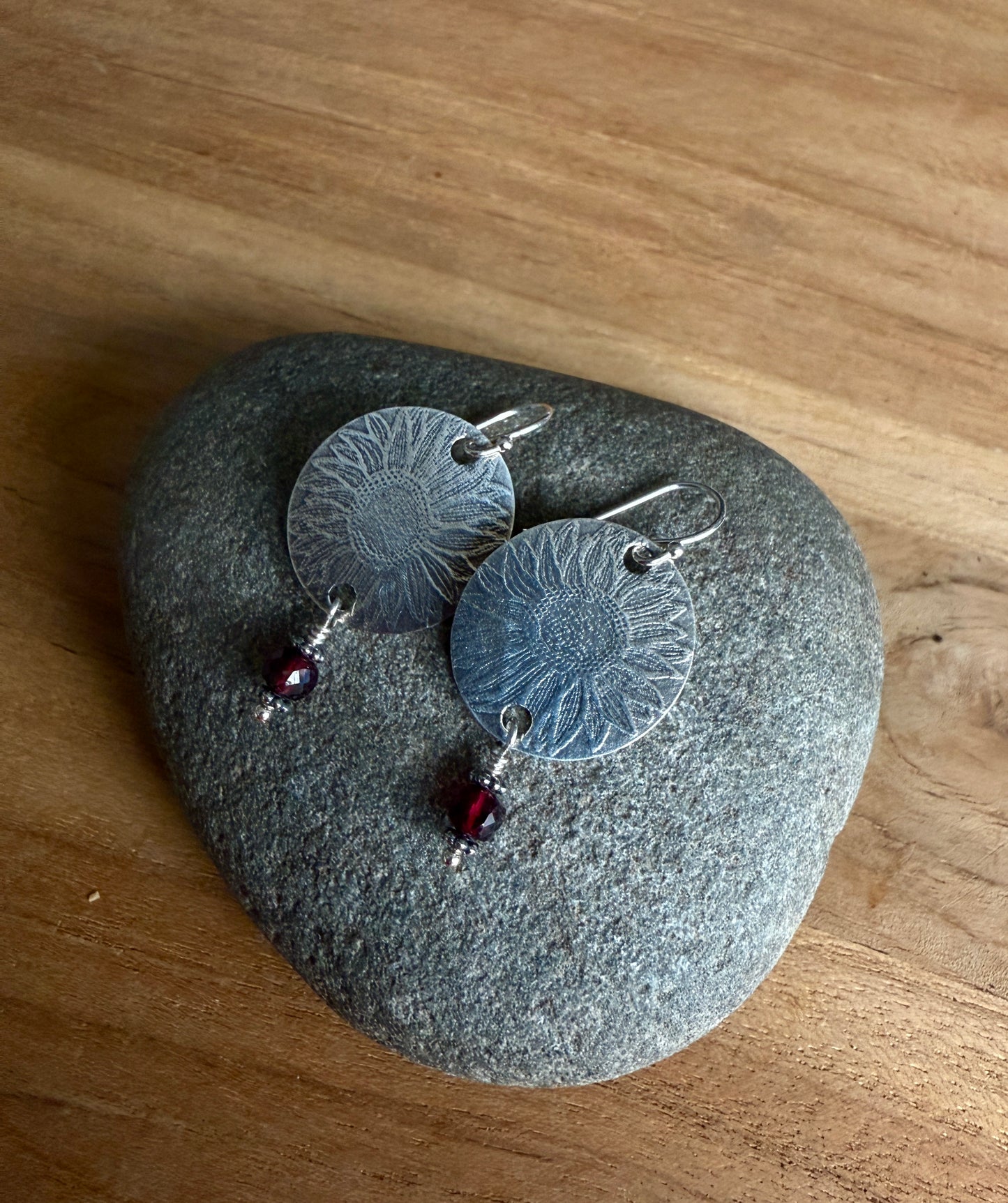 Sterling Silver Floral Garnet Earrings