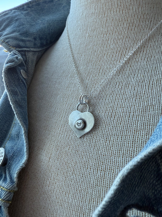 Hand Stamped Heart Locket Necklace