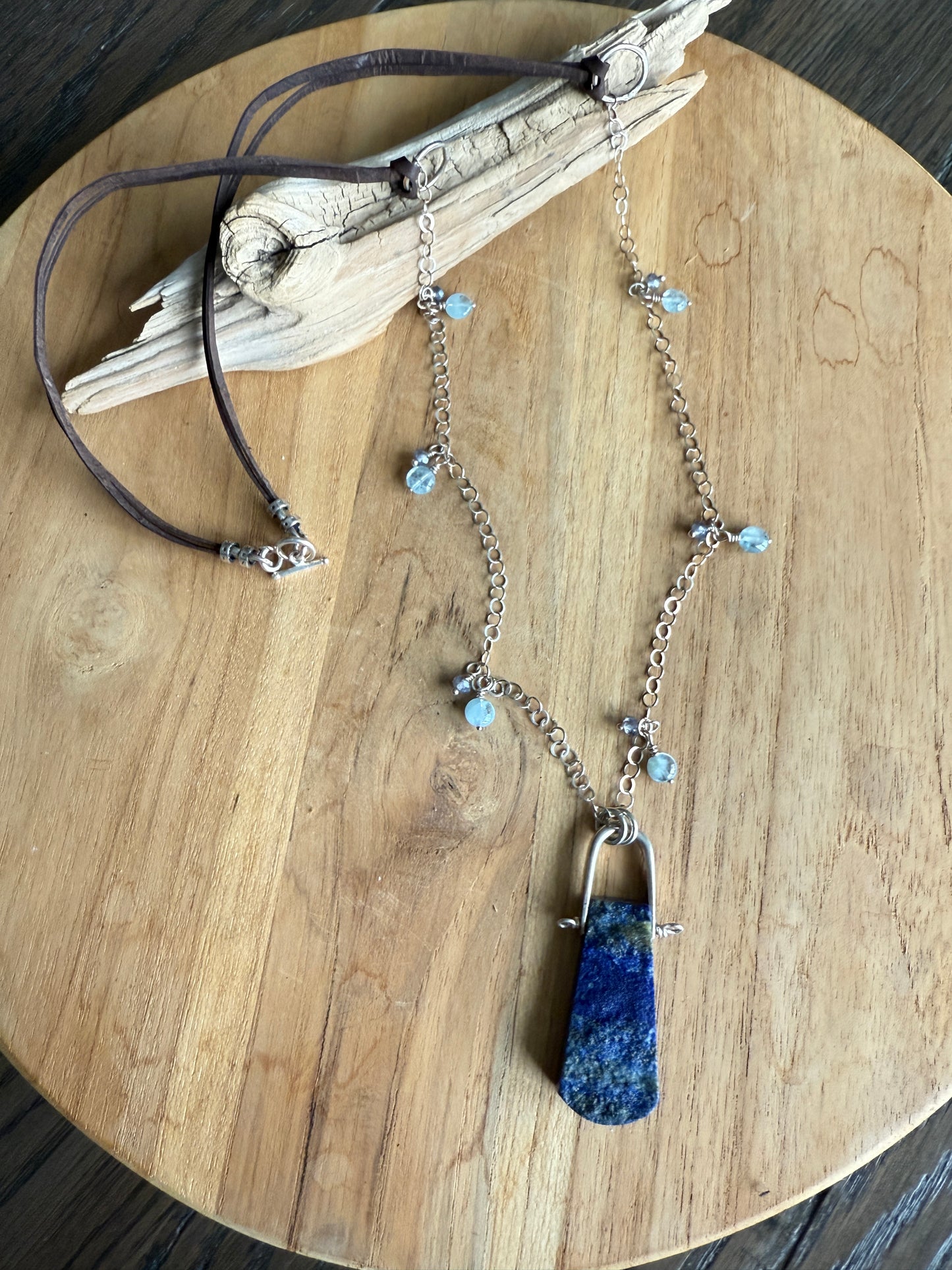 Two Face Lapis and Leather Necklace