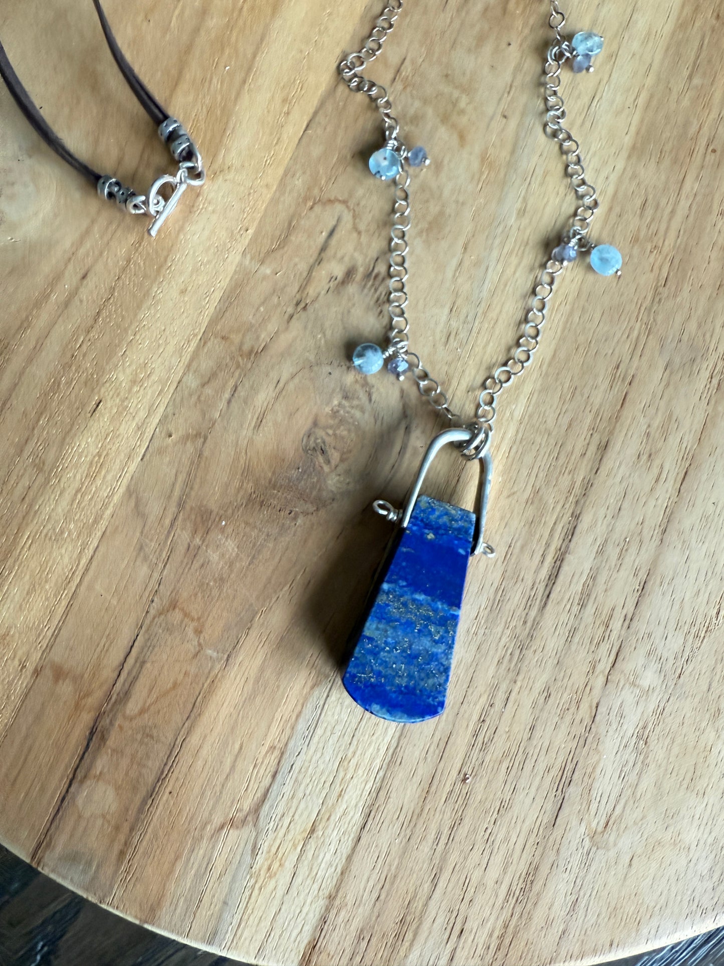 Two Face Lapis and Leather Necklace