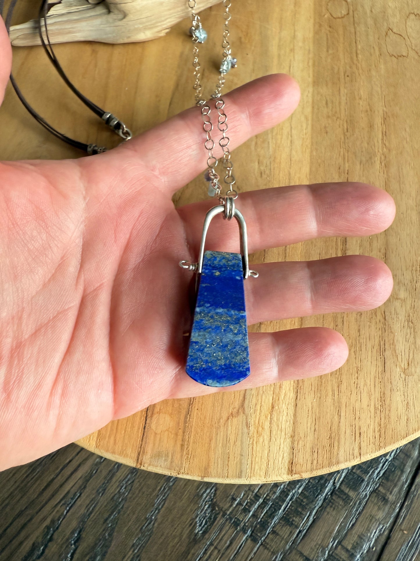 Two Face Lapis and Leather Necklace