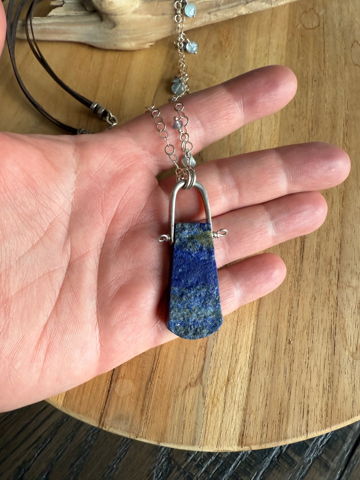 Two Face Lapis and Leather Necklace