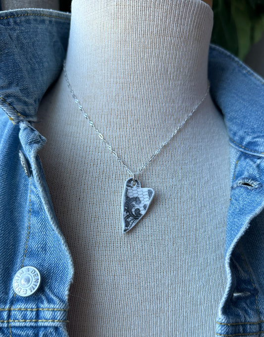 Black Tumbled China Heart Necklace