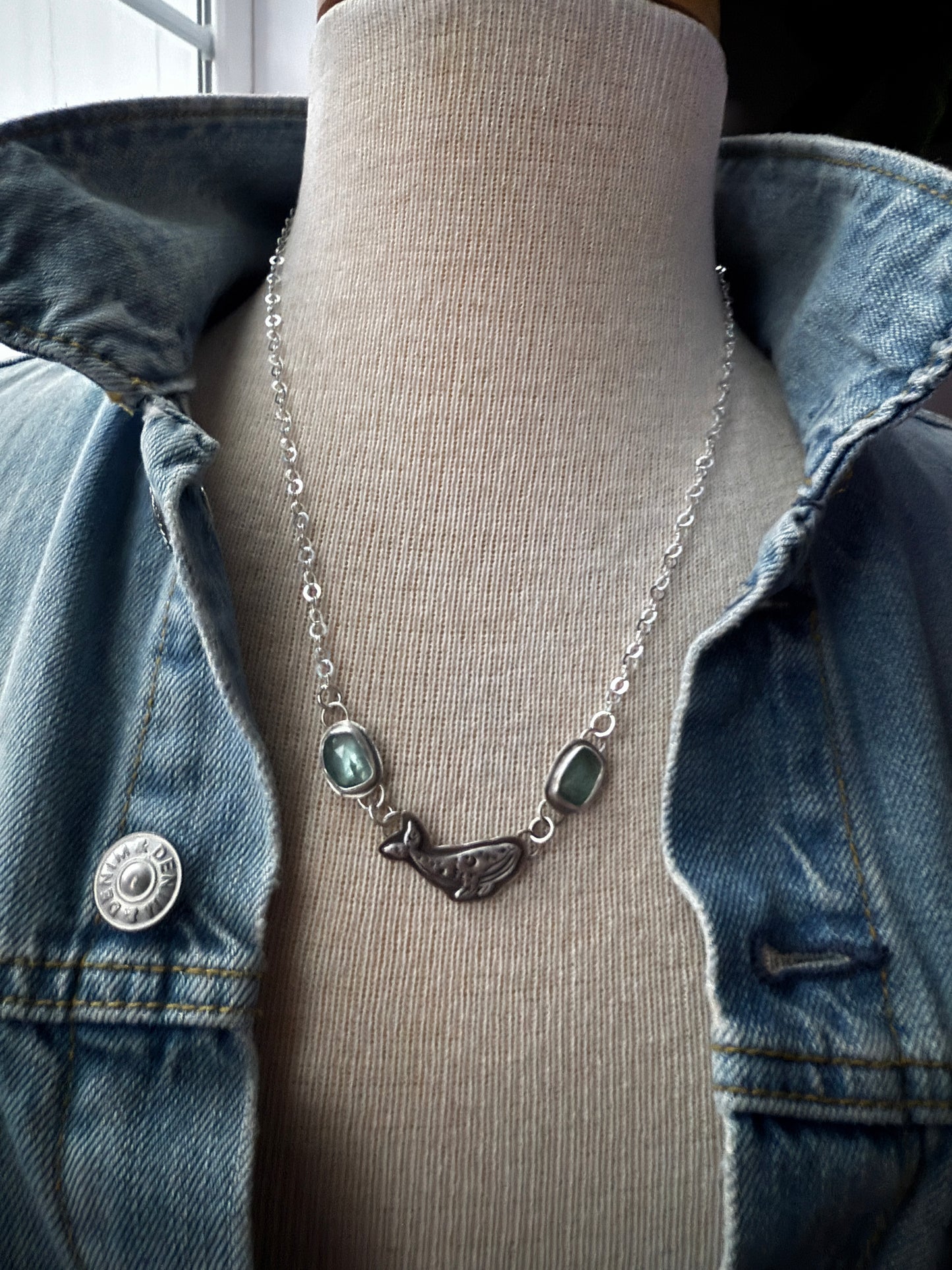 Blue Kyanite Humpback Whale necklace