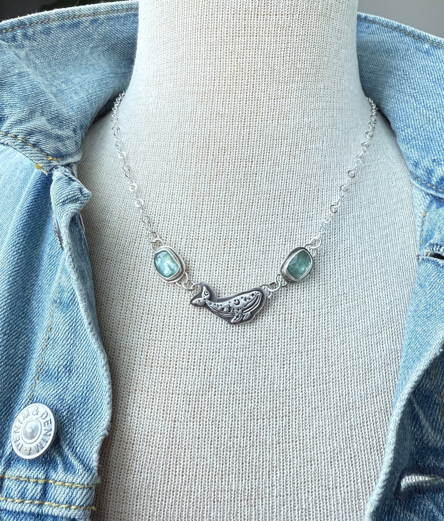 Blue Kyanite Humpback Whale necklace