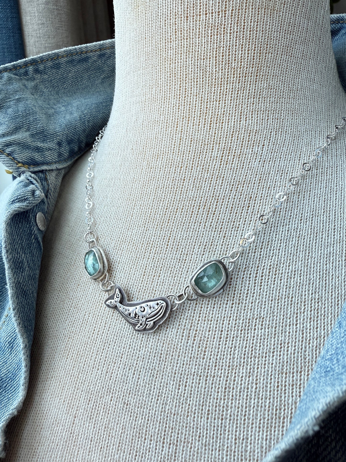 Blue Kyanite Humpback Whale necklace