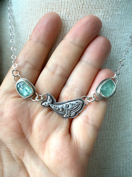 Blue Kyanite Humpback Whale necklace
