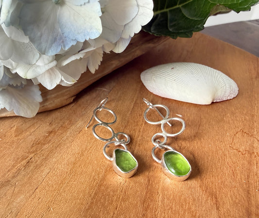 Green Bubble Sea Glass Earrings