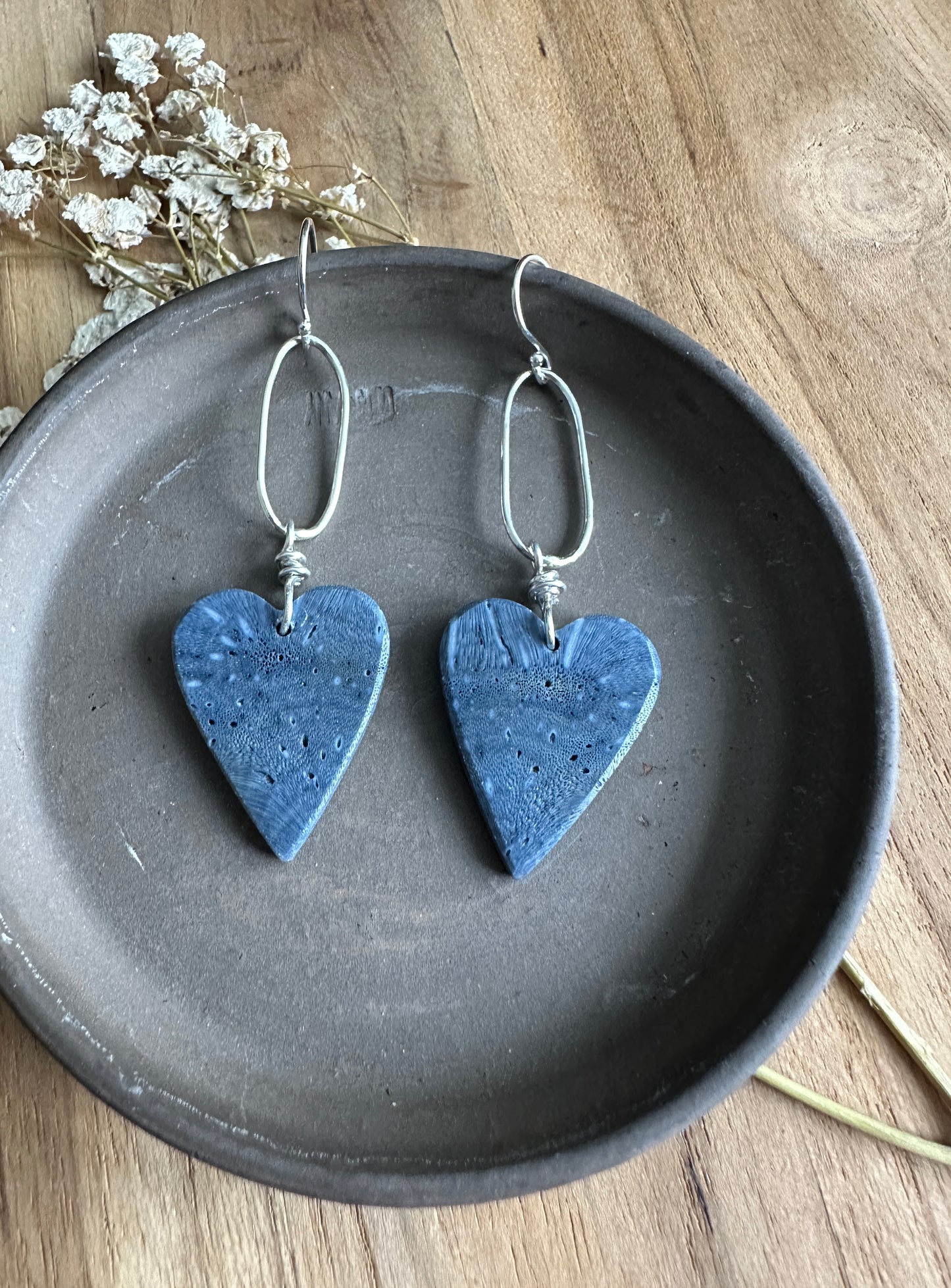 Blue Spong Coral Heart Earrings