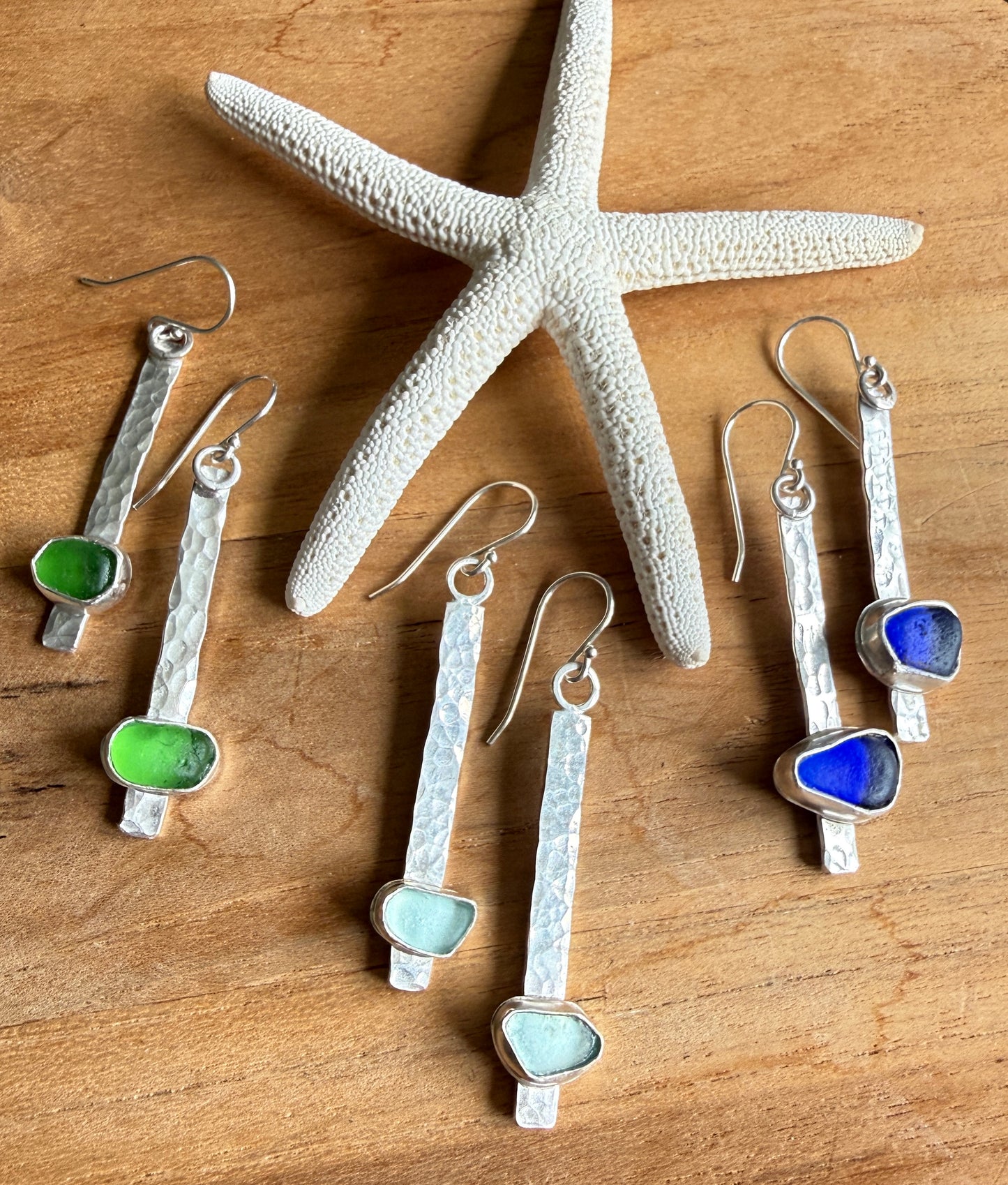 Cobalt Blue Sea Glass Stick Earrings