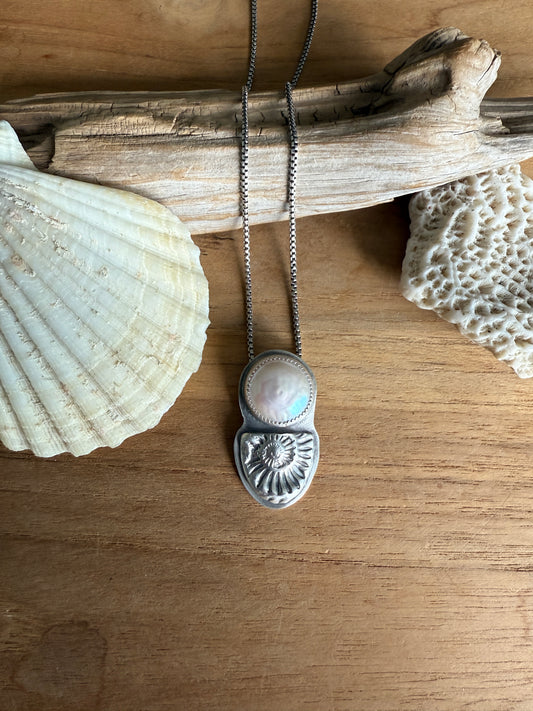 Sterling Silver Ammonite with Freshwater Coin Pearl