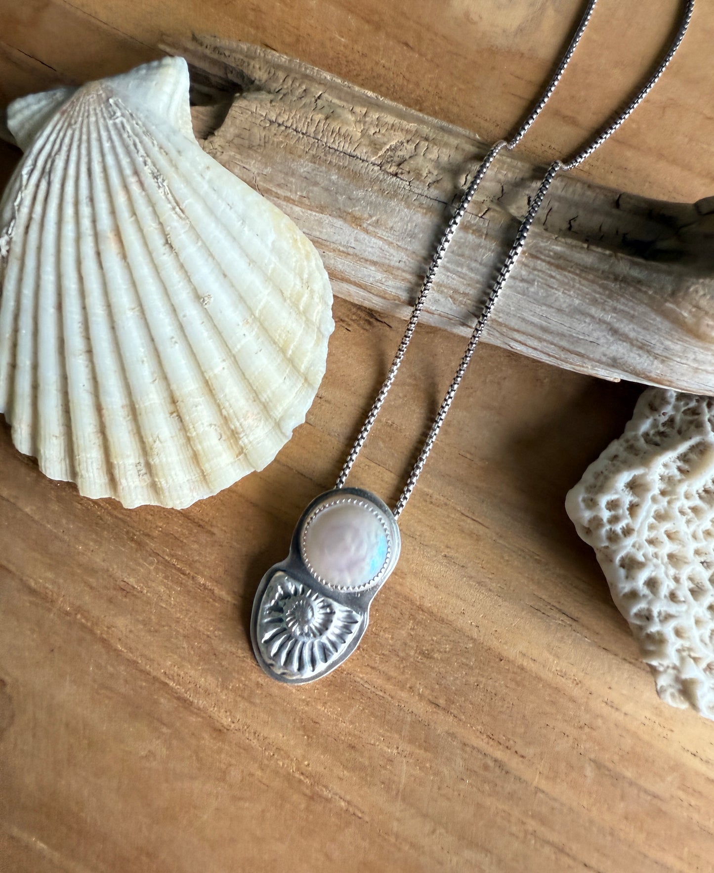 Sterling Silver Ammonite with Freshwater Coin Pearl