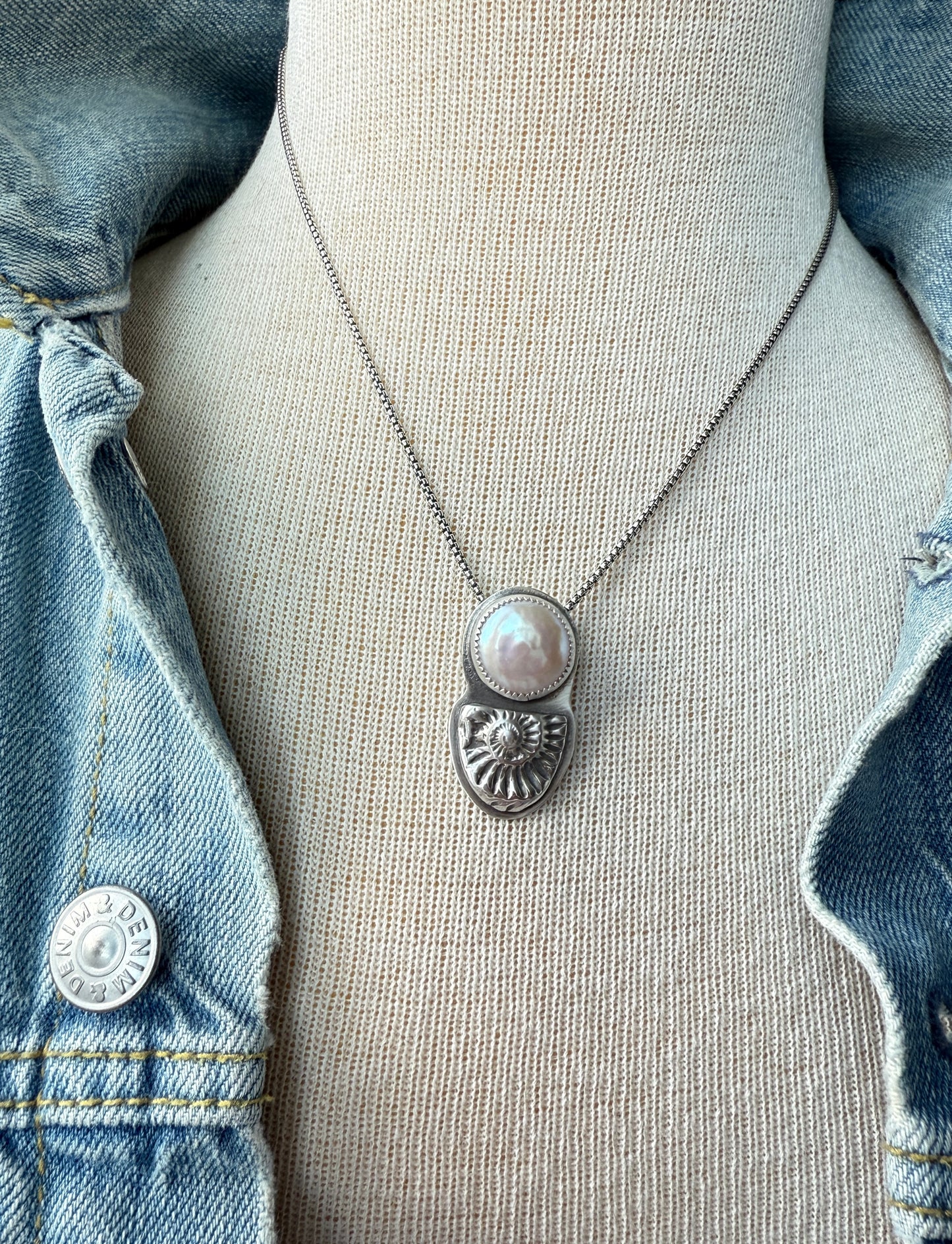 Sterling Silver Ammonite with Freshwater Coin Pearl