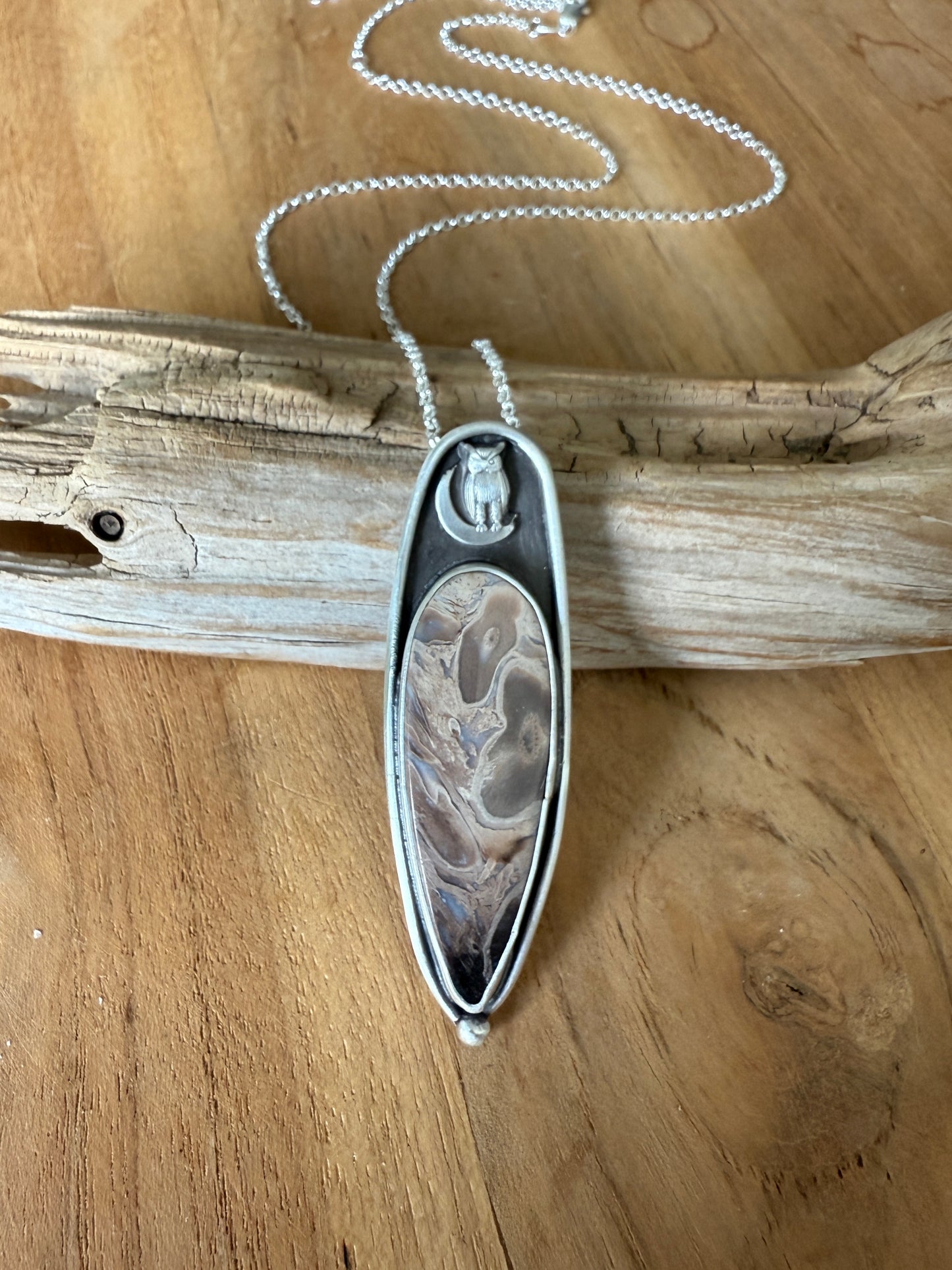 Petrified Palm Root Owl Necklace