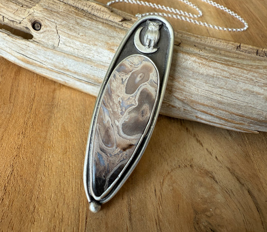Petrified Palm Root Owl Necklace