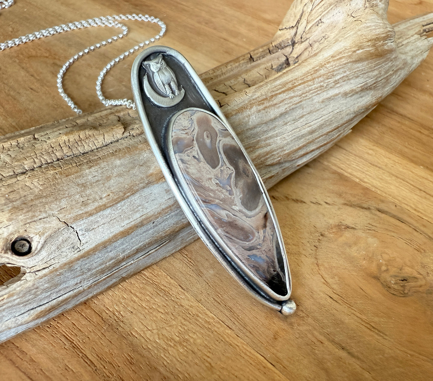 Petrified Palm Root Owl Necklace