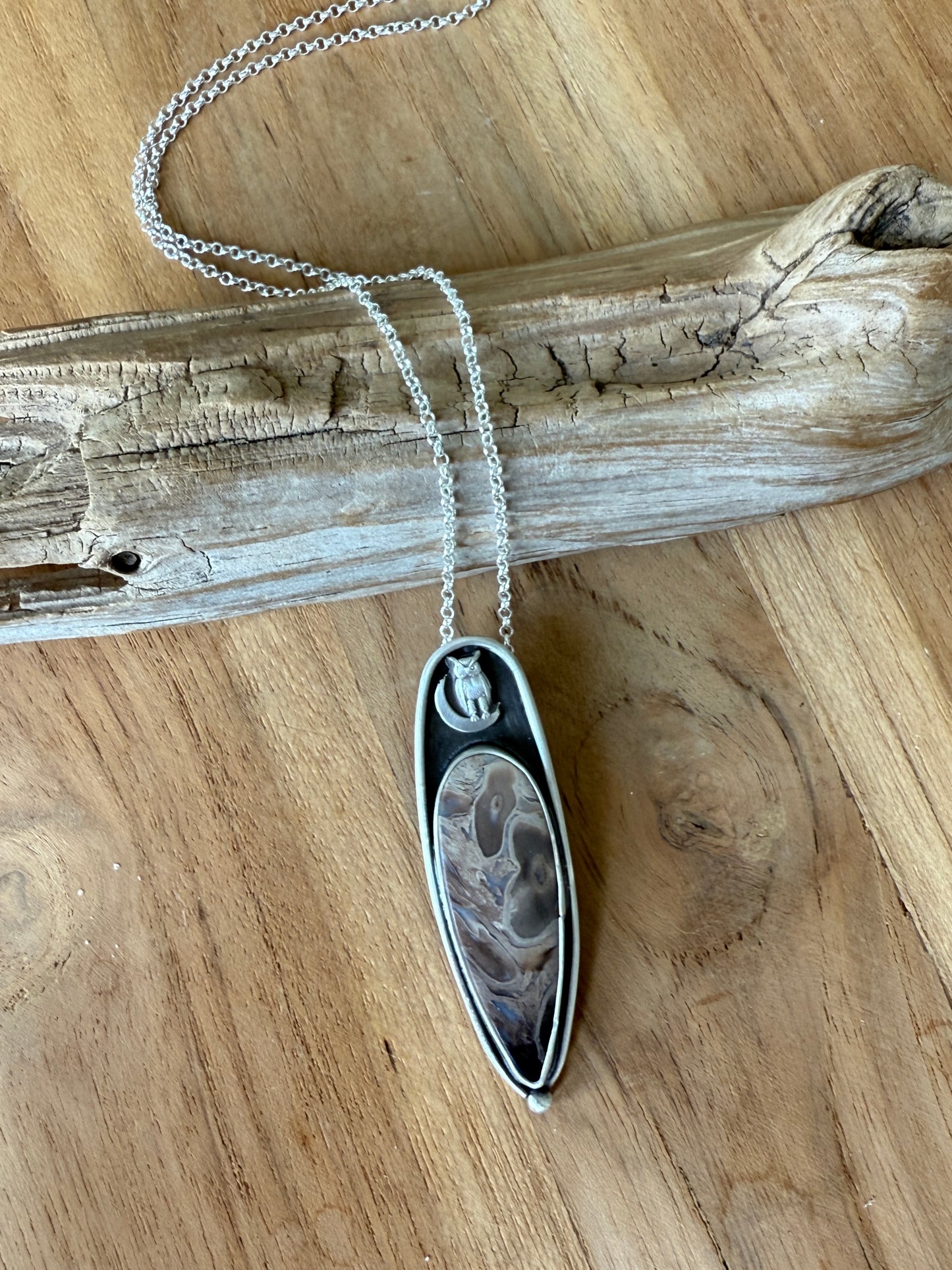Petrified Palm Root Owl Necklace