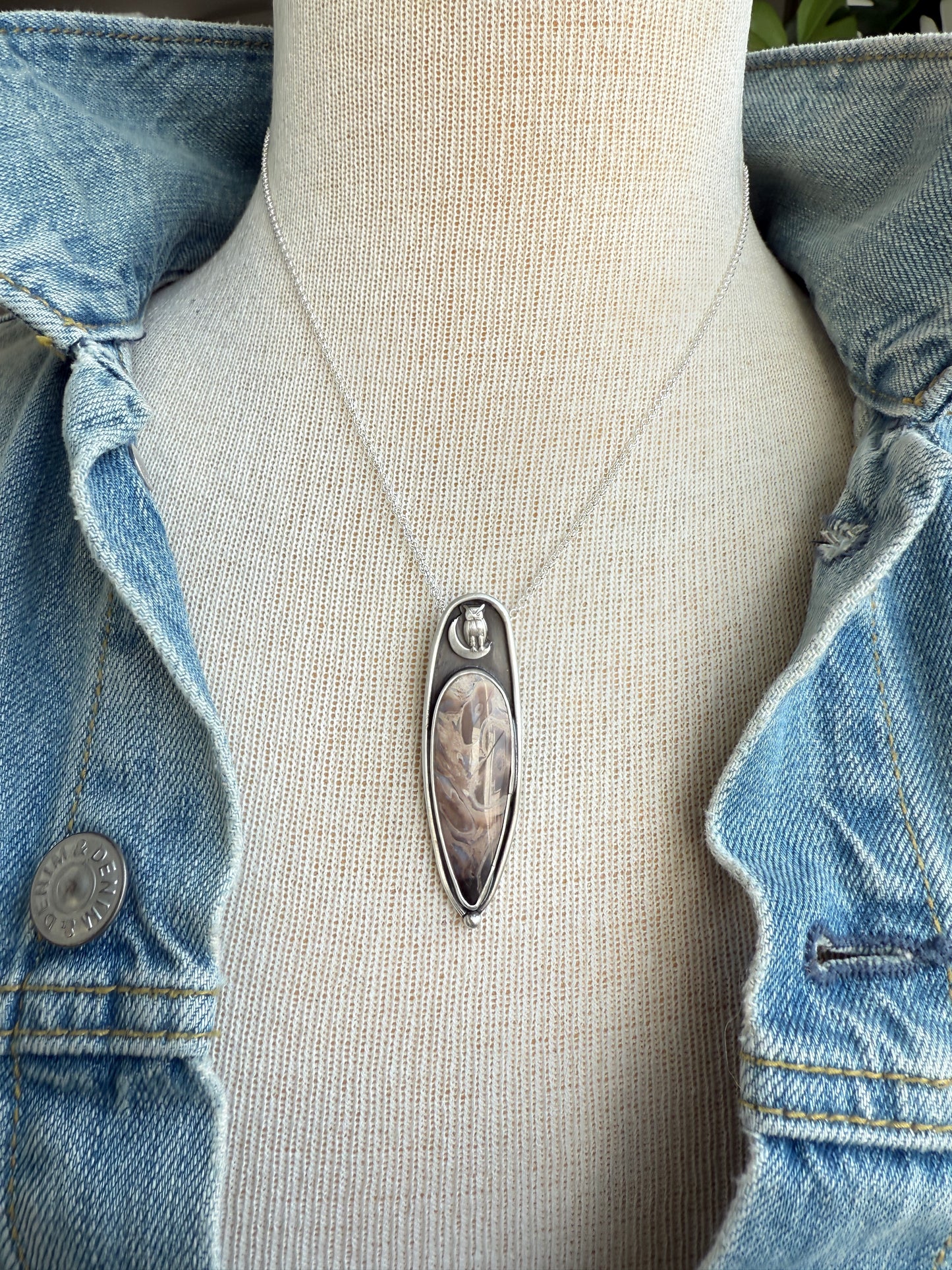 Petrified Palm Root Owl Necklace