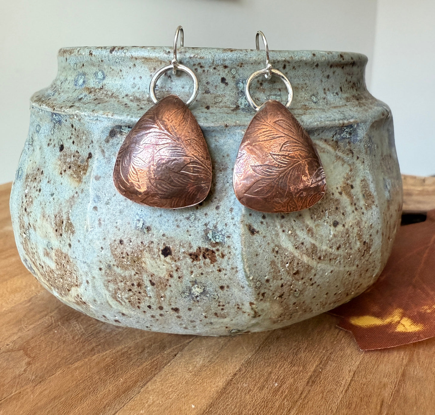 Floral Copper and Silver Dangle Earrings