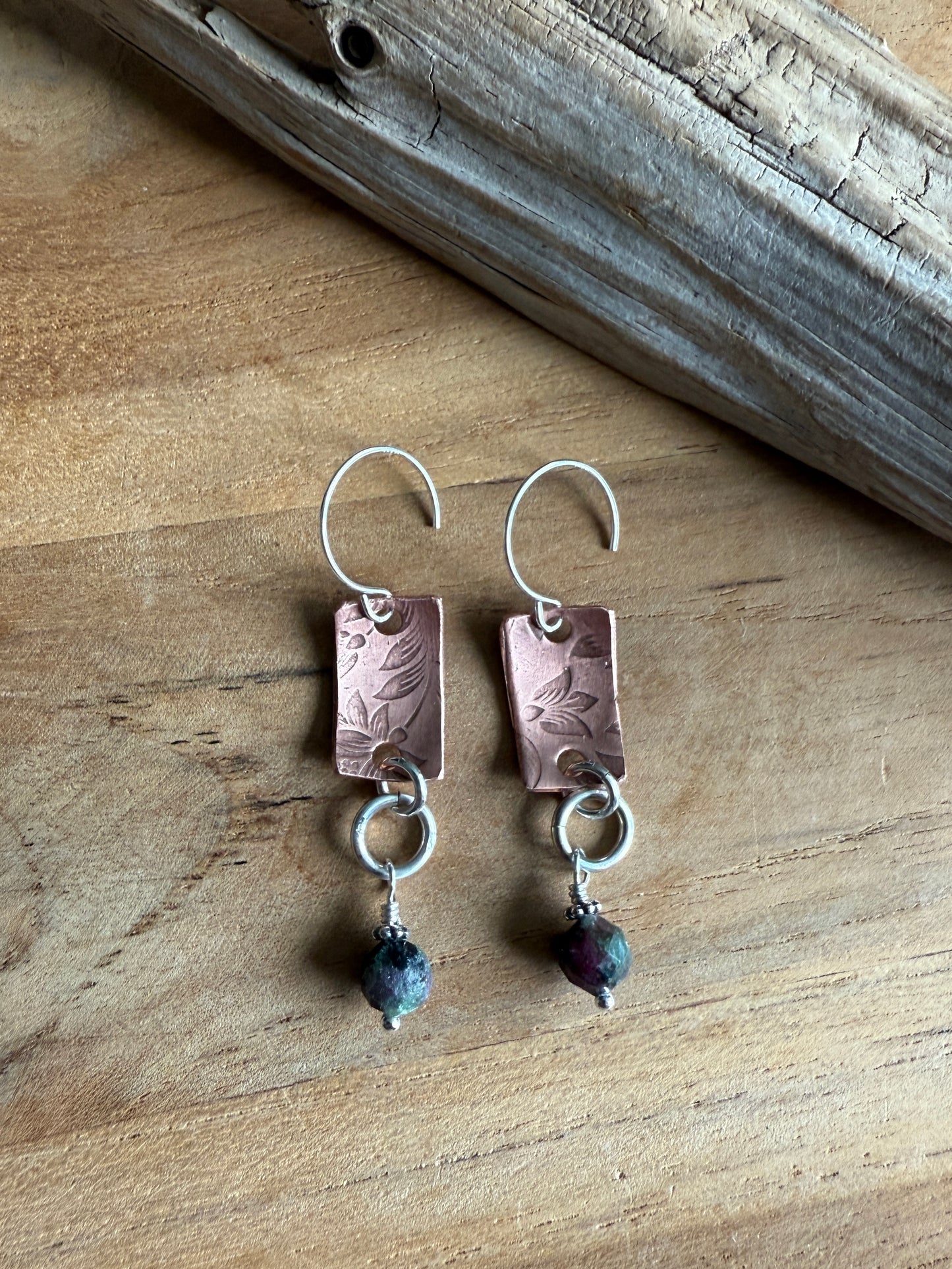 Copper and Ruby Zoisite Dangle Earrings