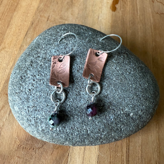 Copper and Ruby Zoisite Dangle Earrings
