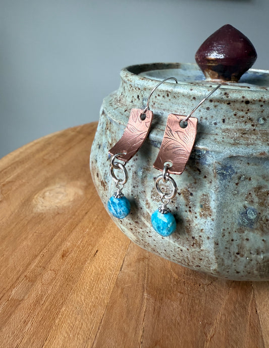 Copper and Apatite Dangle Earrings