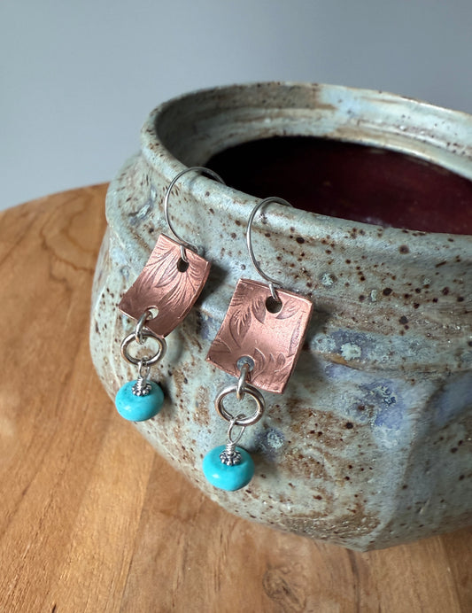 Copper and Turquoise Dangle Earrings