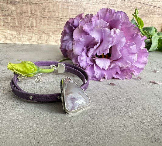 Crazy Lace Agate Leather Wrap Bracelet