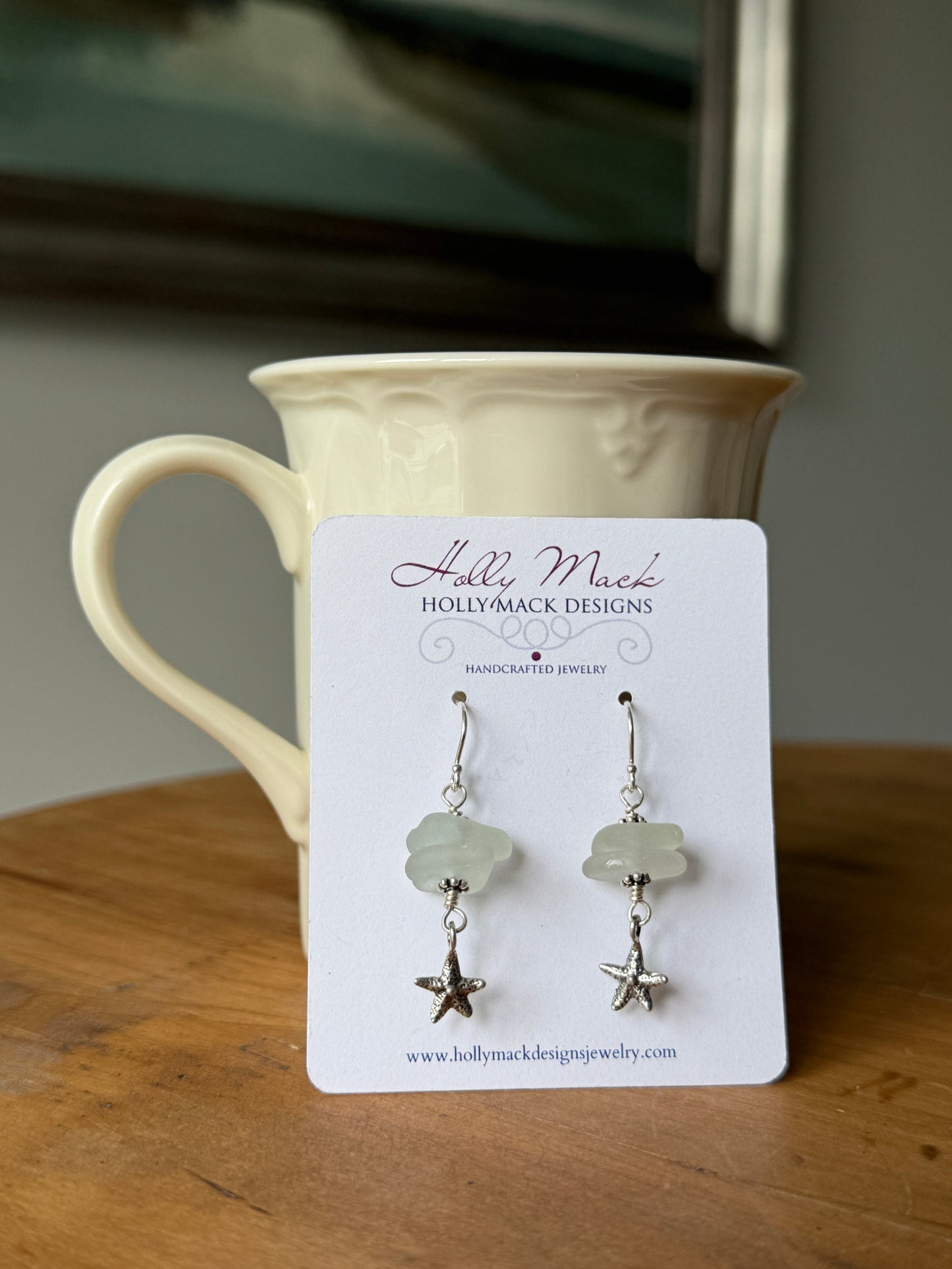 Pale Blue Sea Glass and Star Fish Earrings