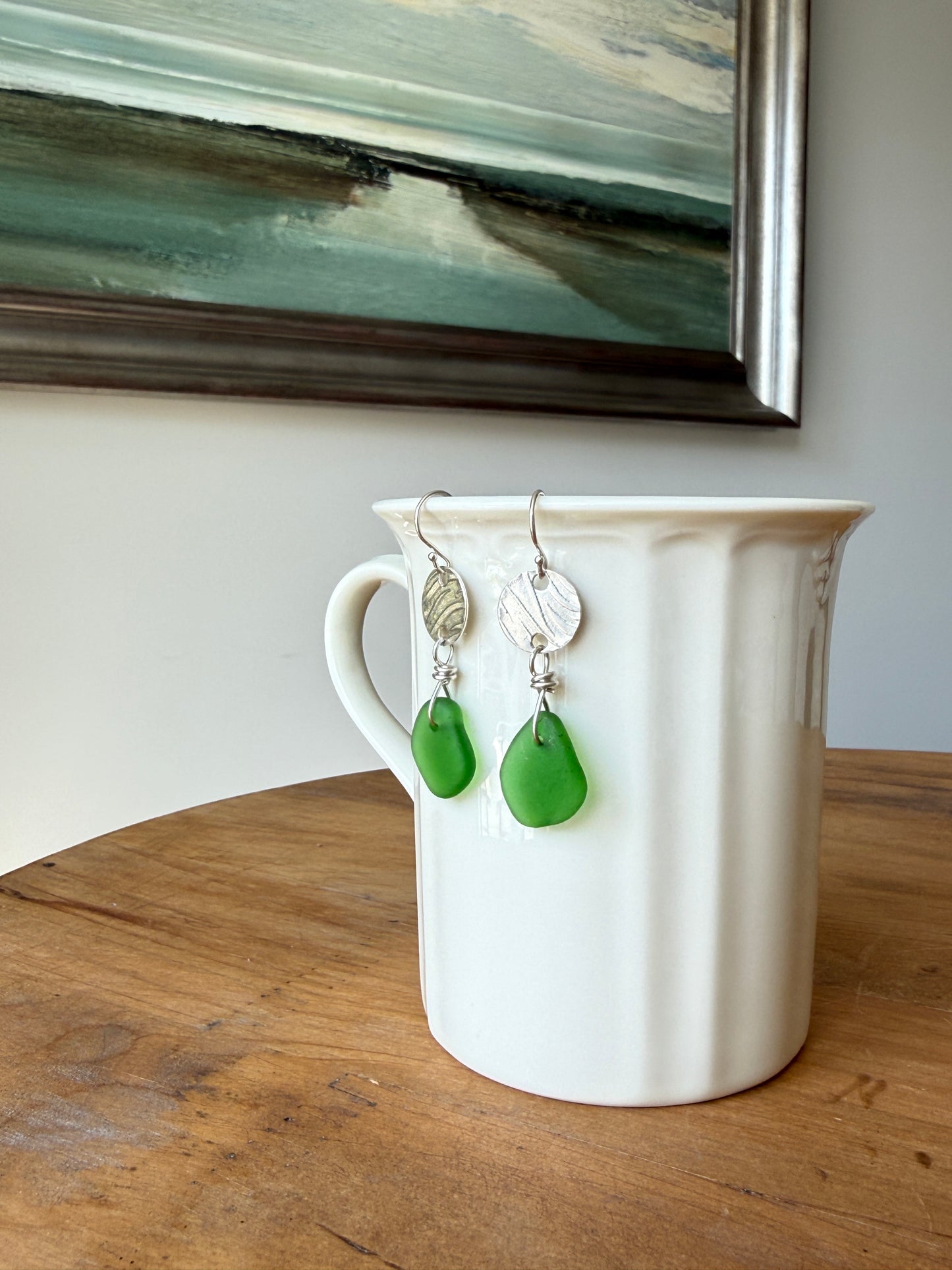 Wavy Green Sea Glass Earrings