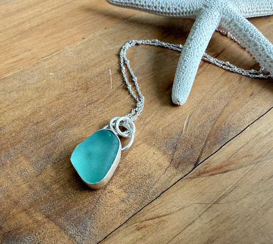 Aqua Blue Sea Glass Necklace