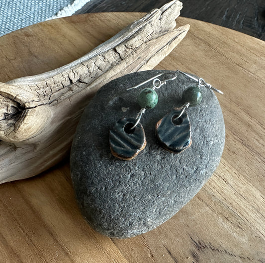 Pottery Earrings with African Turquoise