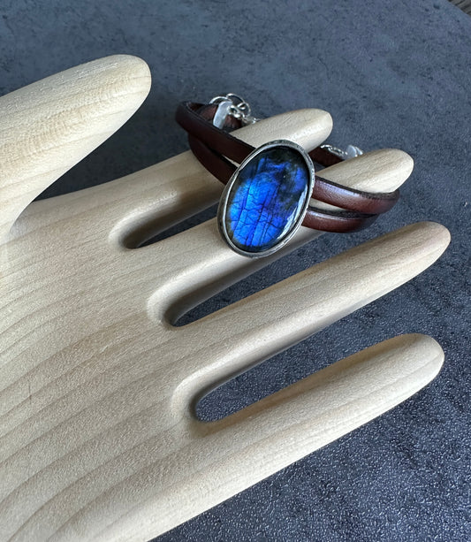 Labradorite Leather Wrap Bracelet