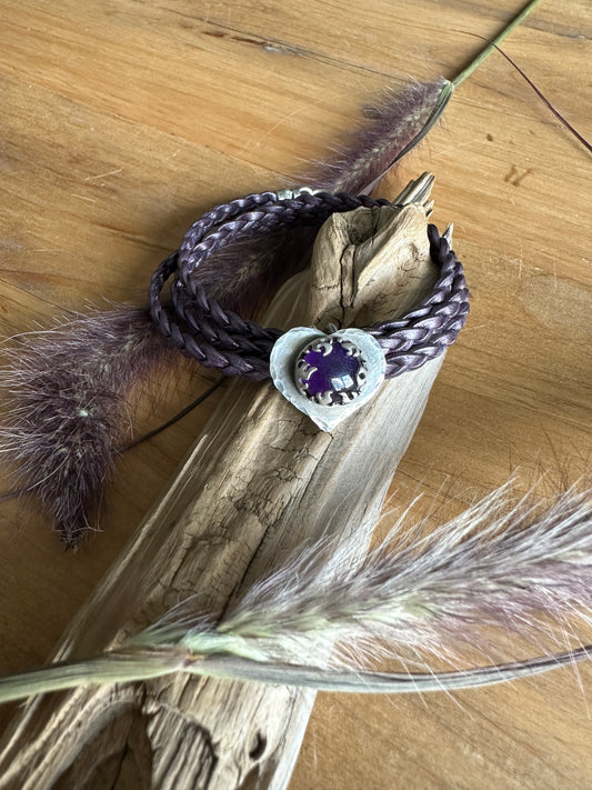 Amethyst Flaming Heart Leather Wrap Bracelet