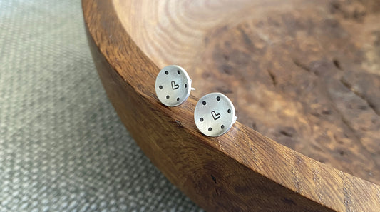 Hand Stamped Heart Stud Earrings