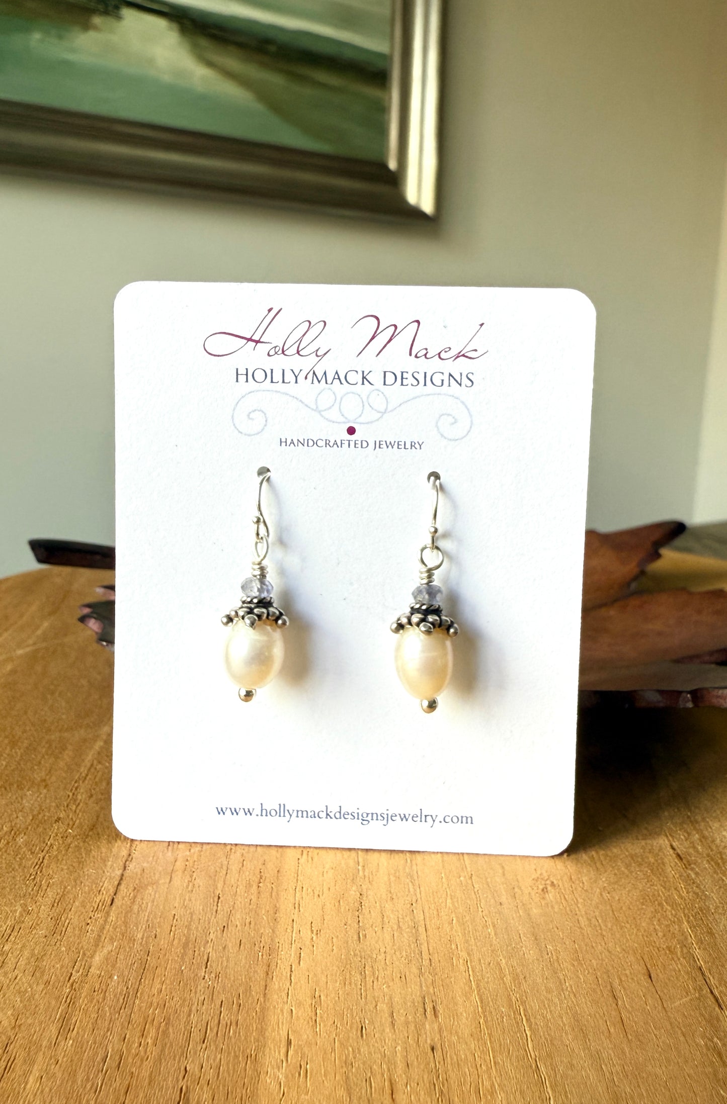Freshwater pearl and Iolite earrings