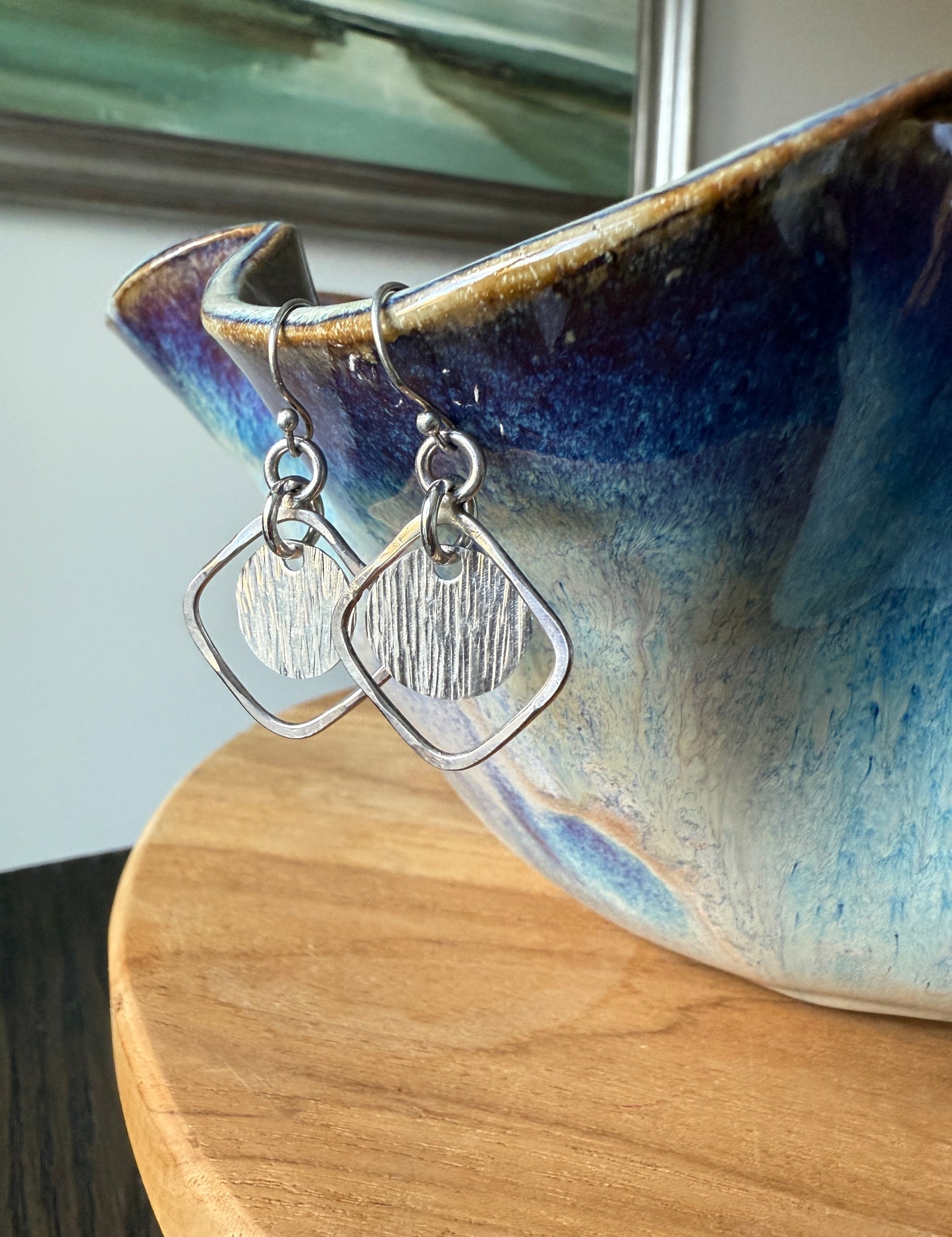 Sterling Silver Hammered Geometric Earrings