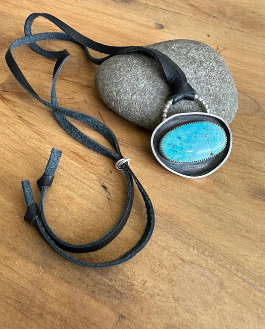 Turquoise And Leather Statement Necklace